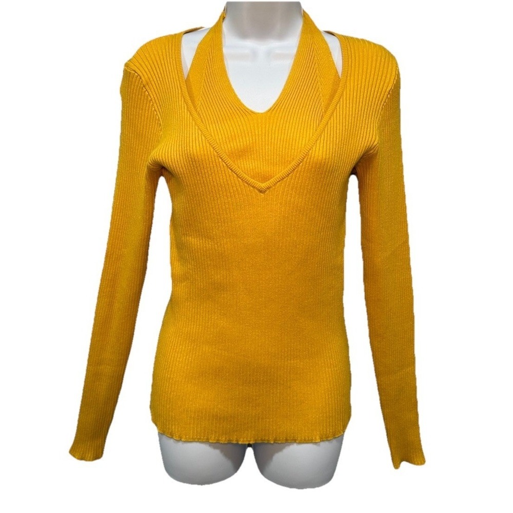 Sofia Jeans Halter Bustier Sweater Womens Sz Large Yellow Ribbed Pullover NWT